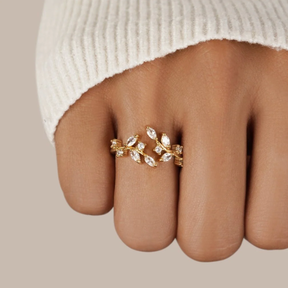 Bague Vigne en Cristaux Plaquée Or 18K