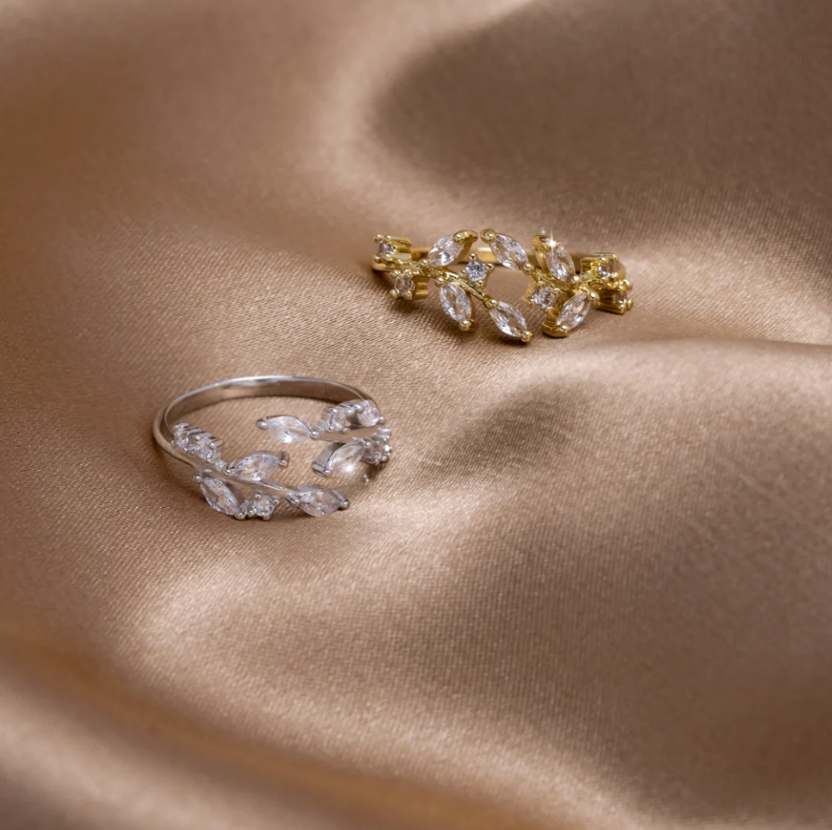 Bague Vigne en Cristaux Plaquée Or 18K