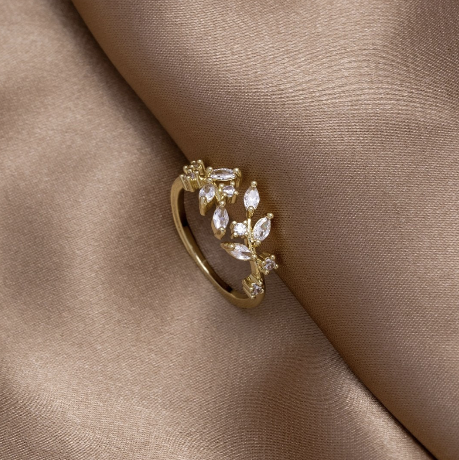 Bague Vigne en Cristaux Plaquée Or 18K