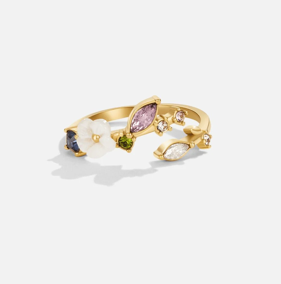 Bague Fleur en Cristaux Blancs Plaquée Or 18K