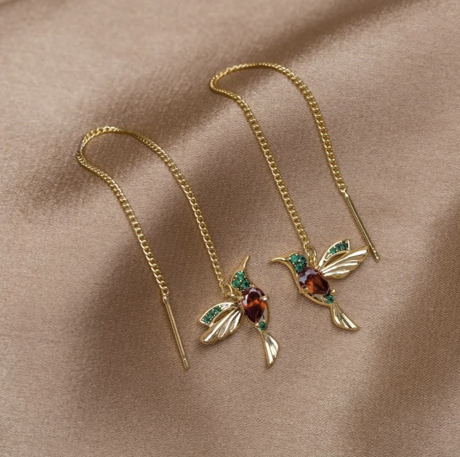 Boucles d’Oreilles Colibri Pampilles en Cristal